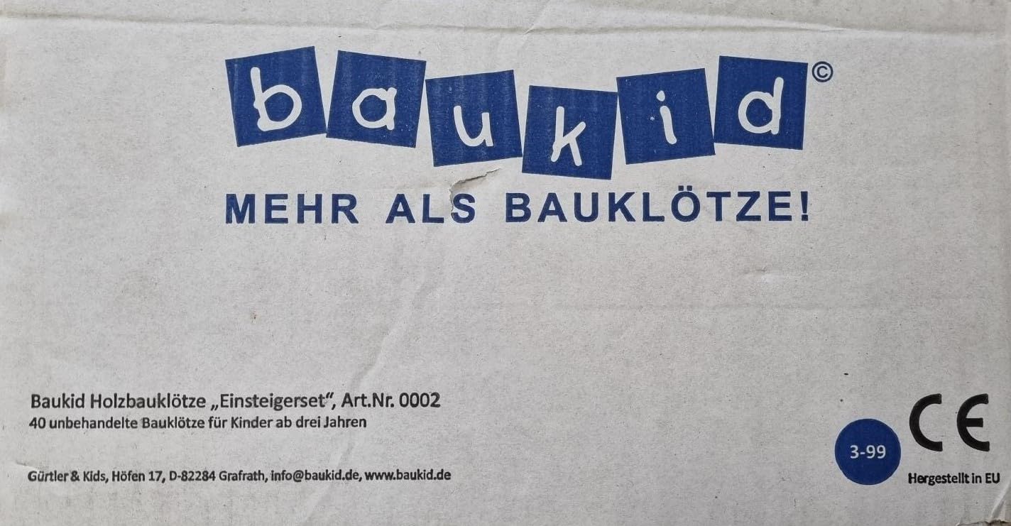 Baukid Holzbauklötze EINSTEIGERSET, 40 unbehandelte Bauklötze für Kindergarten- und Schulkinder, große Klötze aus unbehandeltem Holz aus nachhaltiger Forstwirtschaft