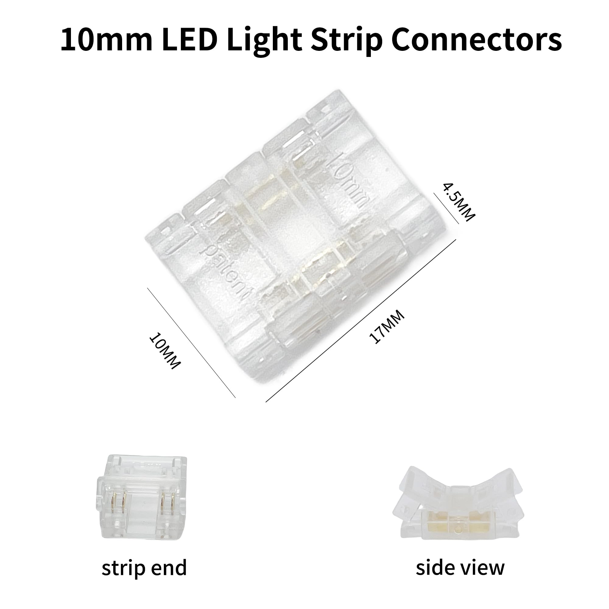 Clearhill 10mm 4Pin 10Pcs Transparent Solderless LED Light Strip Connectors,Strip to Strip Connectors,for Double Color 5V/12V/24V LED Strips,No Soldering Required,Secure Connection - Image 3