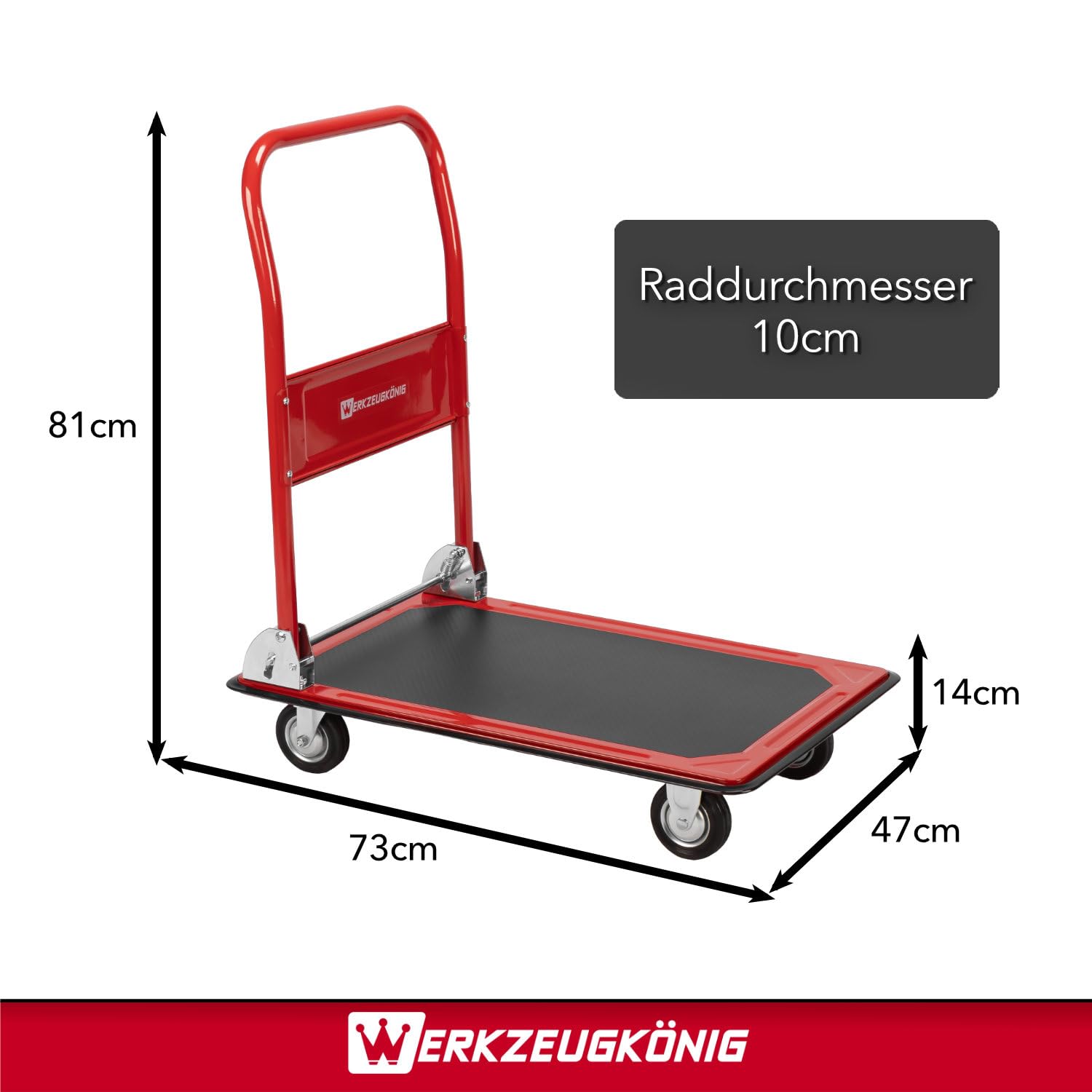 Plattformwagen 150kg Traglast - Transportwagen klappbar - Anti-Rutsch Ladefläche - Vollgummirollen - Außenmaß 73 x 47 cm