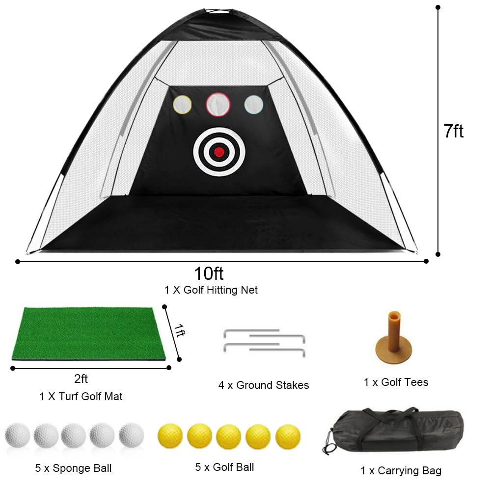 JARAGAR - Rete per allenamento da golf, 3 x 2,8 m, con tappetino da colpire e borsa per il trasporto, per guida in cortile, reti da golf per giardino, attrezzatura da allenamento indoor outdoor
