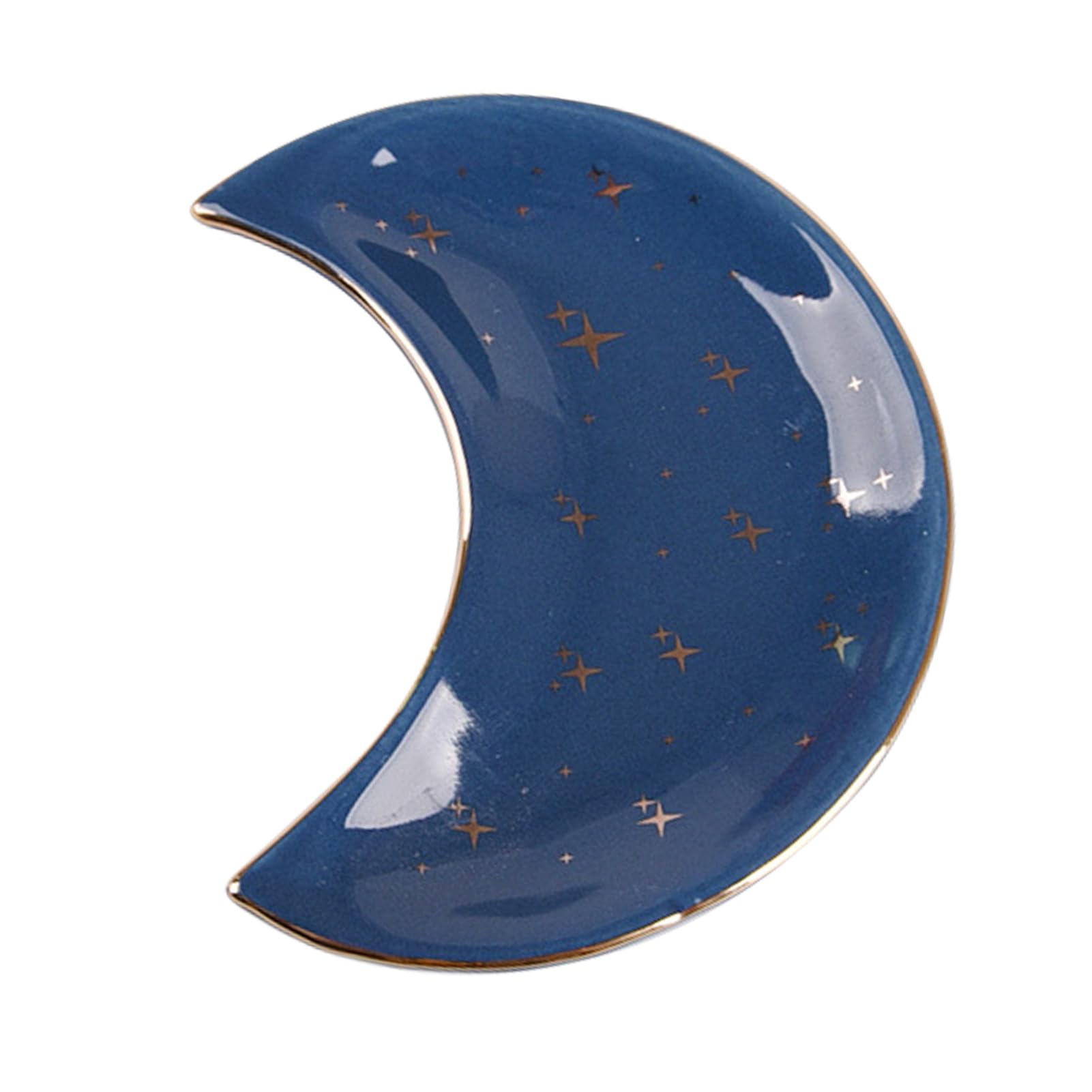 Ulafbwur Blue Display Tray Moon Shape Decorative Jewelry Dish Ceramic Engagement Rings Trinket Dish Wedding Decor Display Tray Jewelry Plate