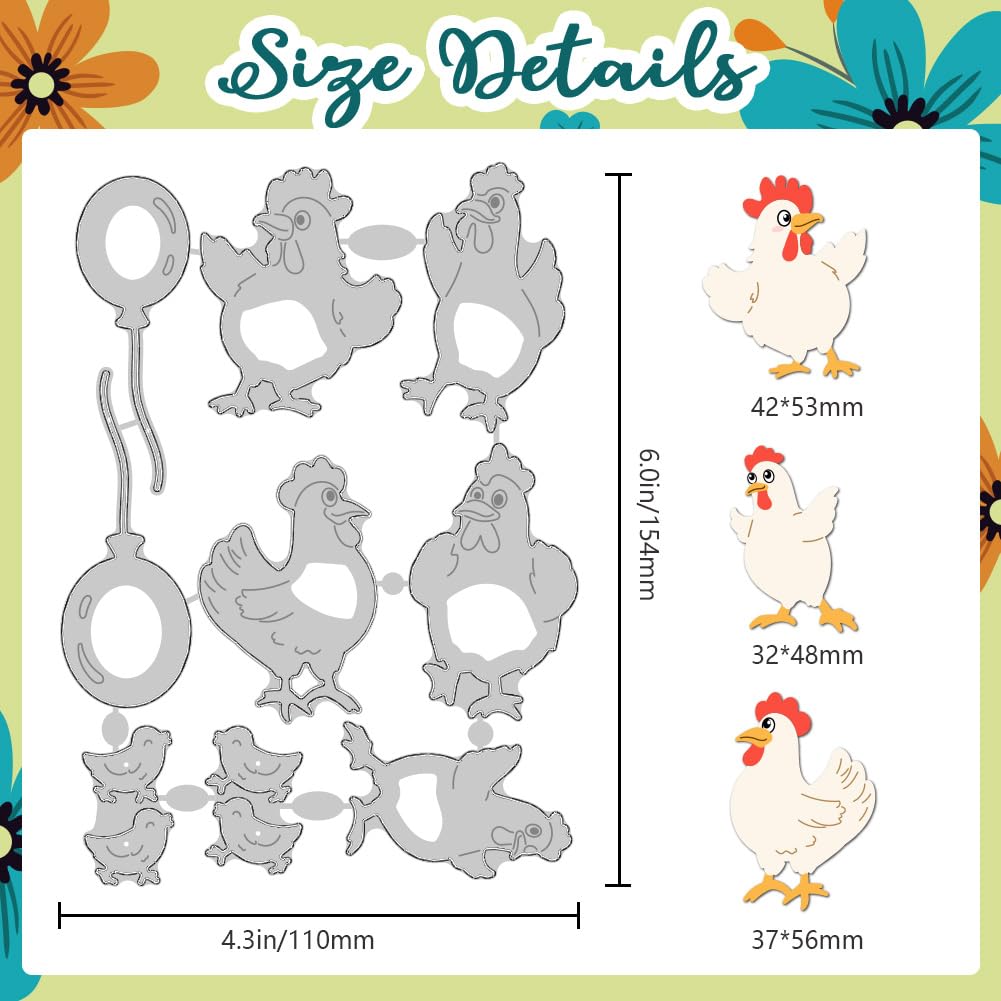 DELORIGIN Chicken Cutting Dies Chicken Chasing Balloon Scene Card Making Die Cuts Carbon Steel Stencils Scrapbooking Embossing Template Dies for DIY Craft Album Thanksgiving Easter Festival Card Decor - Image 2