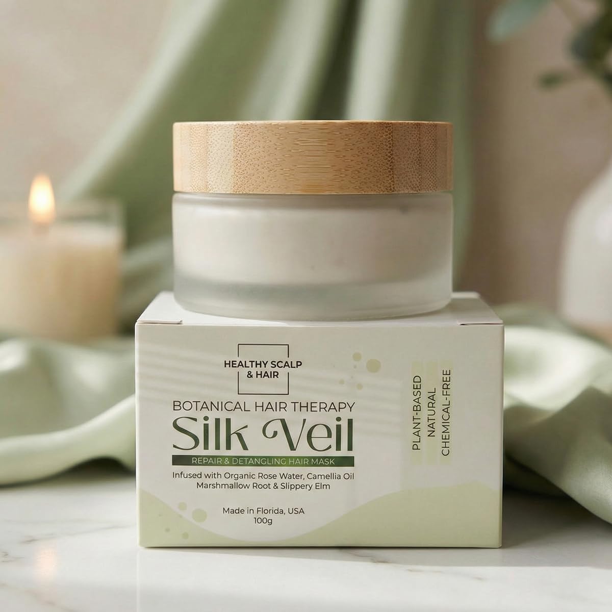 Healthy Scalp & Hair Silk Veil Botanical Hair Mask, Deep Conditioning Treatment for Softness & Shine, 100 ml (3.4 fl oz)