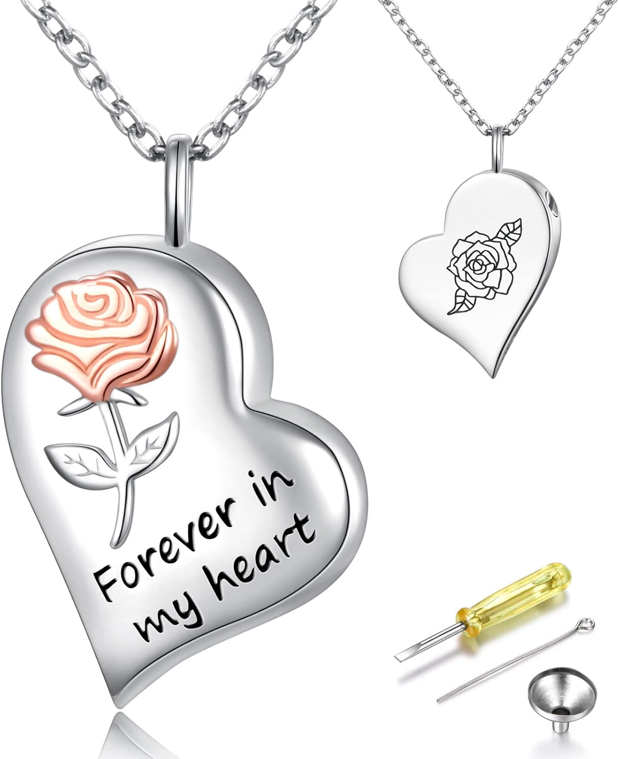 YinShan Urn Necklaces for Ashes for Women Girls Cremation Jewelry 925 Sterling Silver Eternity Memorial Forever in My Heart Ashes Keepsake, Adjustable Silver Chain 18+2 Inches