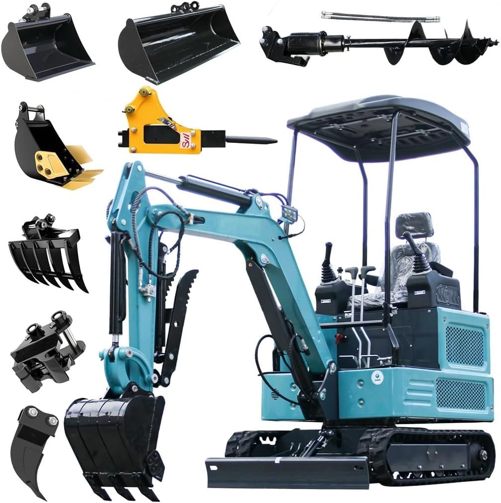 1.8 Ton KubotaEngine Diesel Mini Excavator, New Pilot Control,w/Hydraulic Thumb, Quick Coupler,Multi-Buckets Compact Excavator, Include 12 Months Parts Replacement, (blue1)
