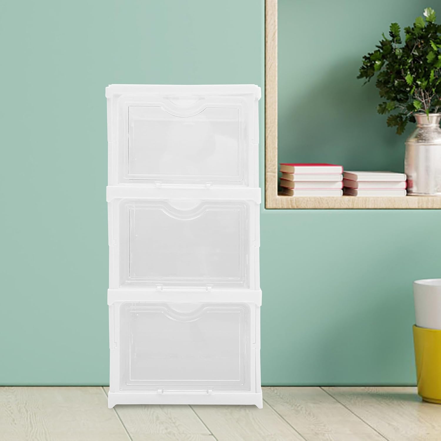 Stackable Shoe Boxes with Lid Foldable Multi-layer Shoe Storage Organizer for Closet for Home and Travel