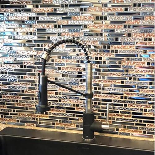 Blujellyfish Mosaic Tiles Crystal Glass Tile Rose Gold Interlocking Chrome Silver Black Ink Blue Mosaic Bath Kitchen Fireplace Decor Tstgt107 (Sample Size 4X12 Inches) #TOP6