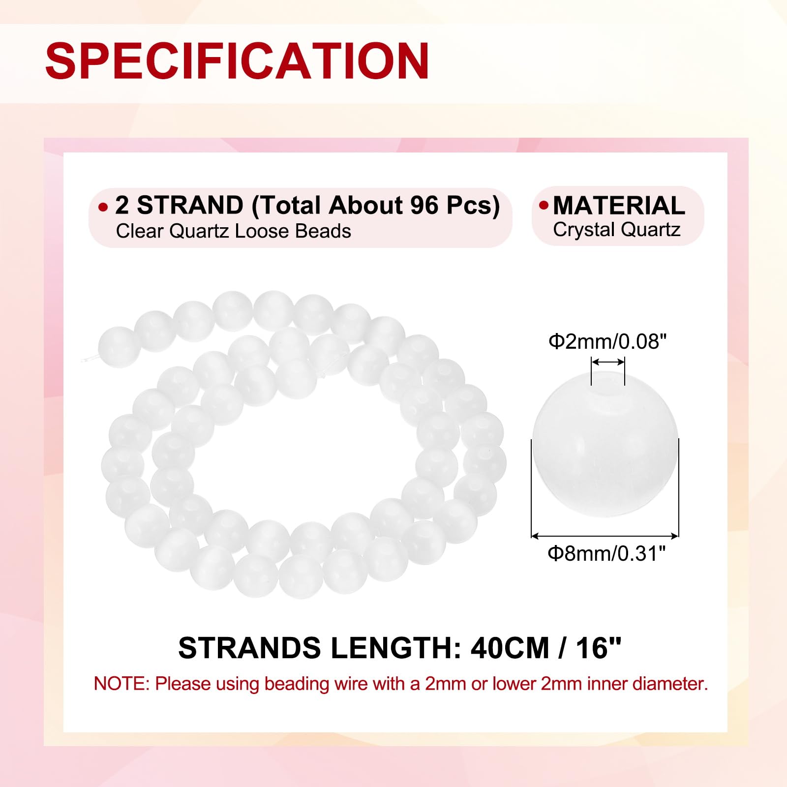 PATIKIL 8 mm Natural Clear Quartz Loose Beads - Image 2