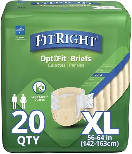 FitRight Ultra - Pañales desechables para incontinencia con pestañas gran absorción XL 57-66 pulgadas 4 paquetes de 20 80 en total FitRight Ultra - Pañales desechables para incontinencia con pestañas gran absorción XL 57-66 pulgadas 4 paquetes de 20 80 en total
