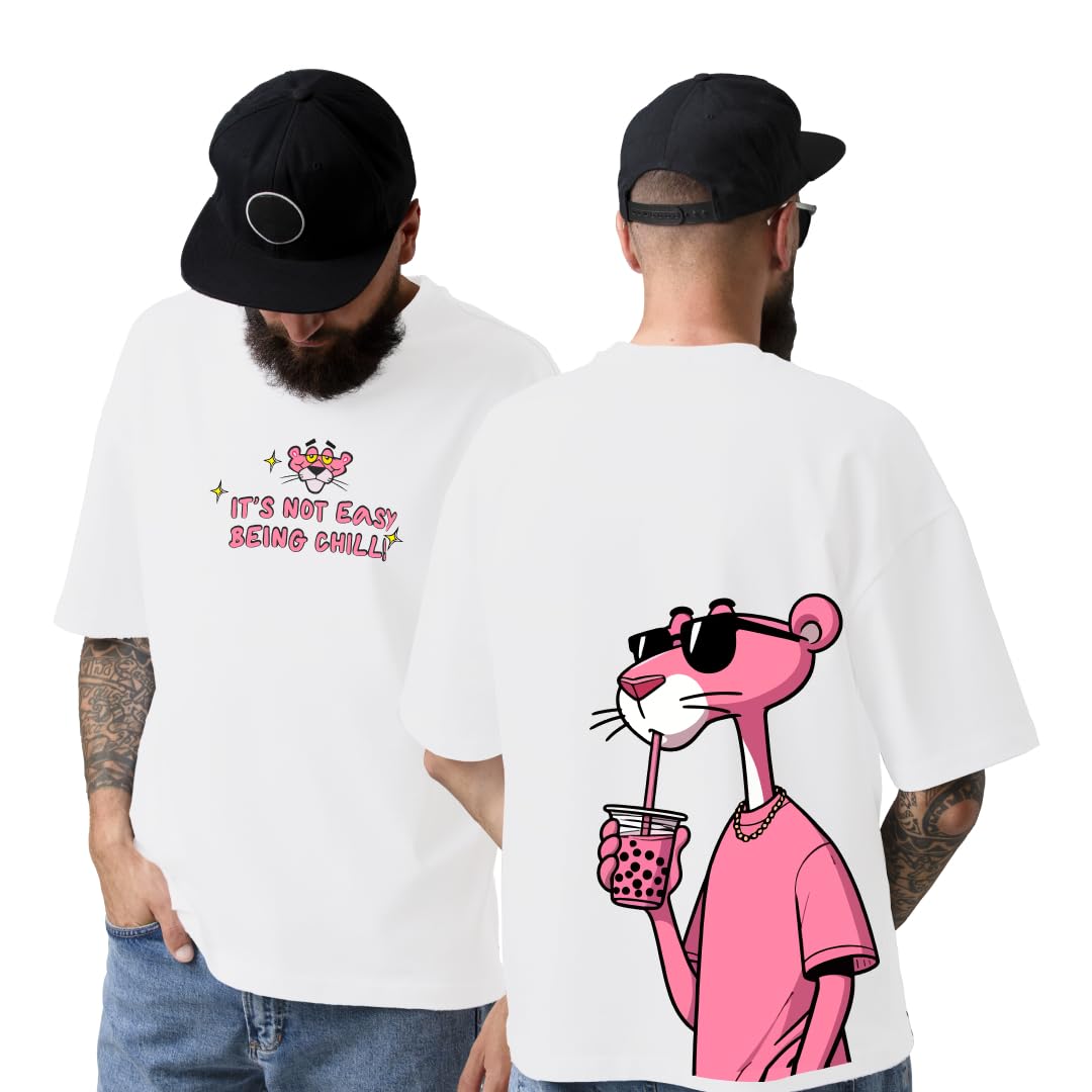 fuda Fuda: Pink Panther Oversized T-Shirts | Round Neck Graphics Printed 100% Cotton Tshirts for Men and Women-picture-46