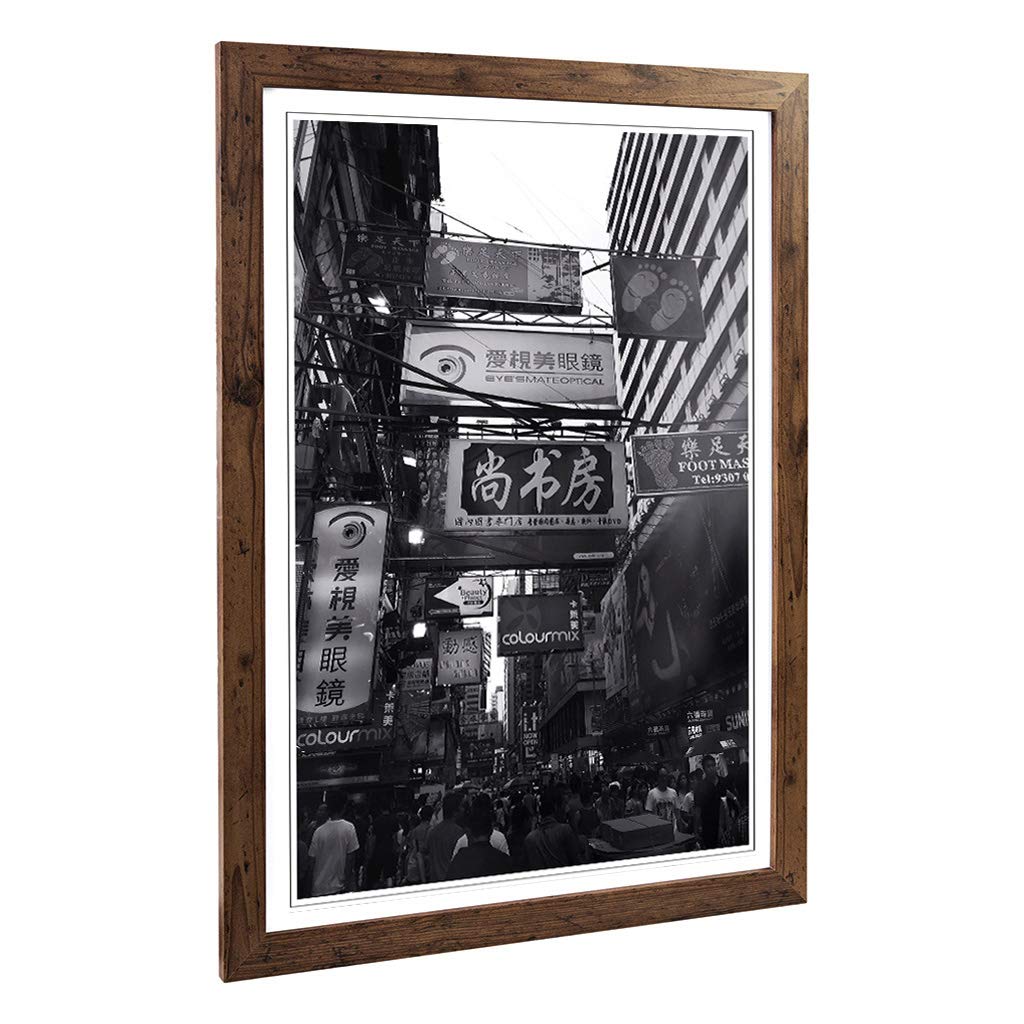 Big Box Art Framed Print of Hong Kong City Skyline China (3) Design | Wall Art Picture | Home Decor for Kitchen, Living Room, Bedroom, Hallway, Walnut, A2 / 24.5x18 Inch / 62x45cm