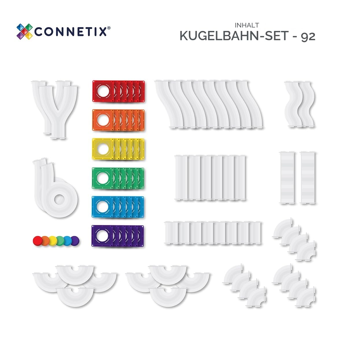 CONNETIX Magnetbausteine Regenbogen Ball Run Packen, 92 Stück