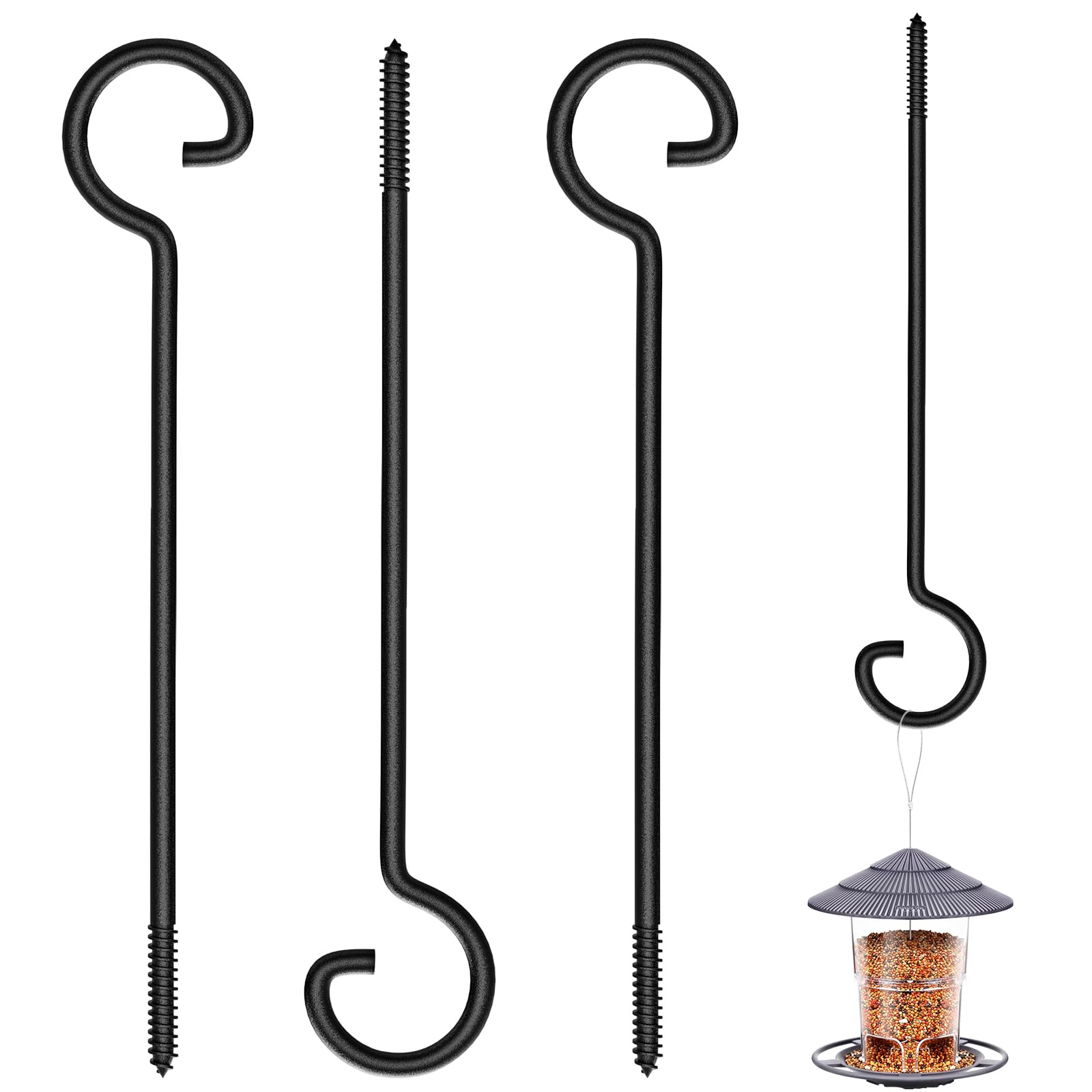 ASZUNE Screw Hooks 12in,Ceiling Hooks 4Pcs Screw-in Hooks,Birds House Christmas Lights and Curtain Hooks,Kitchen Hooks,Plants Hanger Outdoor/Indoor Hooks (4Pcs Black, 12in)