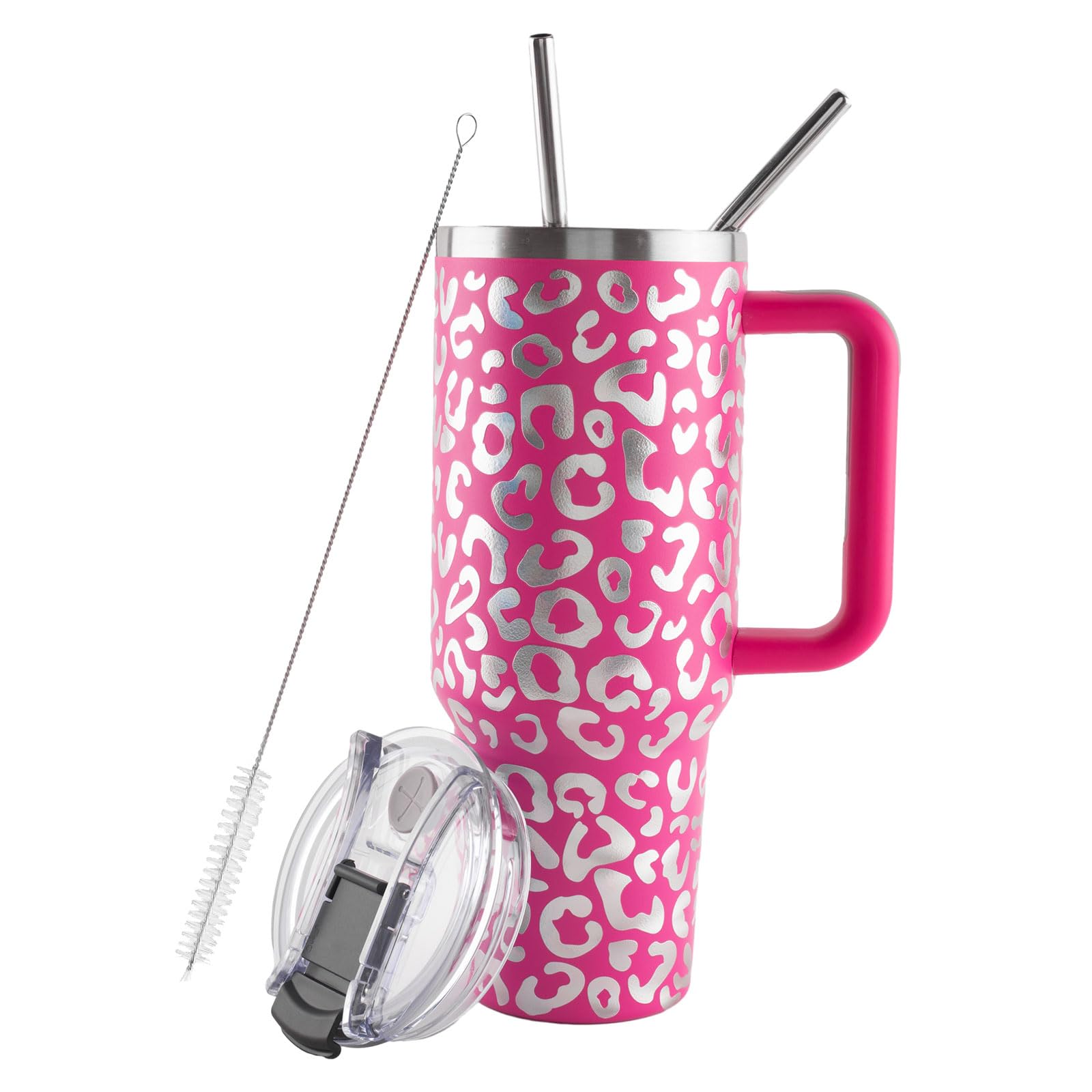 JTL-ADMCW 40 oz Tumbler with Handle and Straw Lid Stainless Steel Travel Mug Water Bottle Cup Modern Insulated Tumblers Cupholder(Leopard Pink)