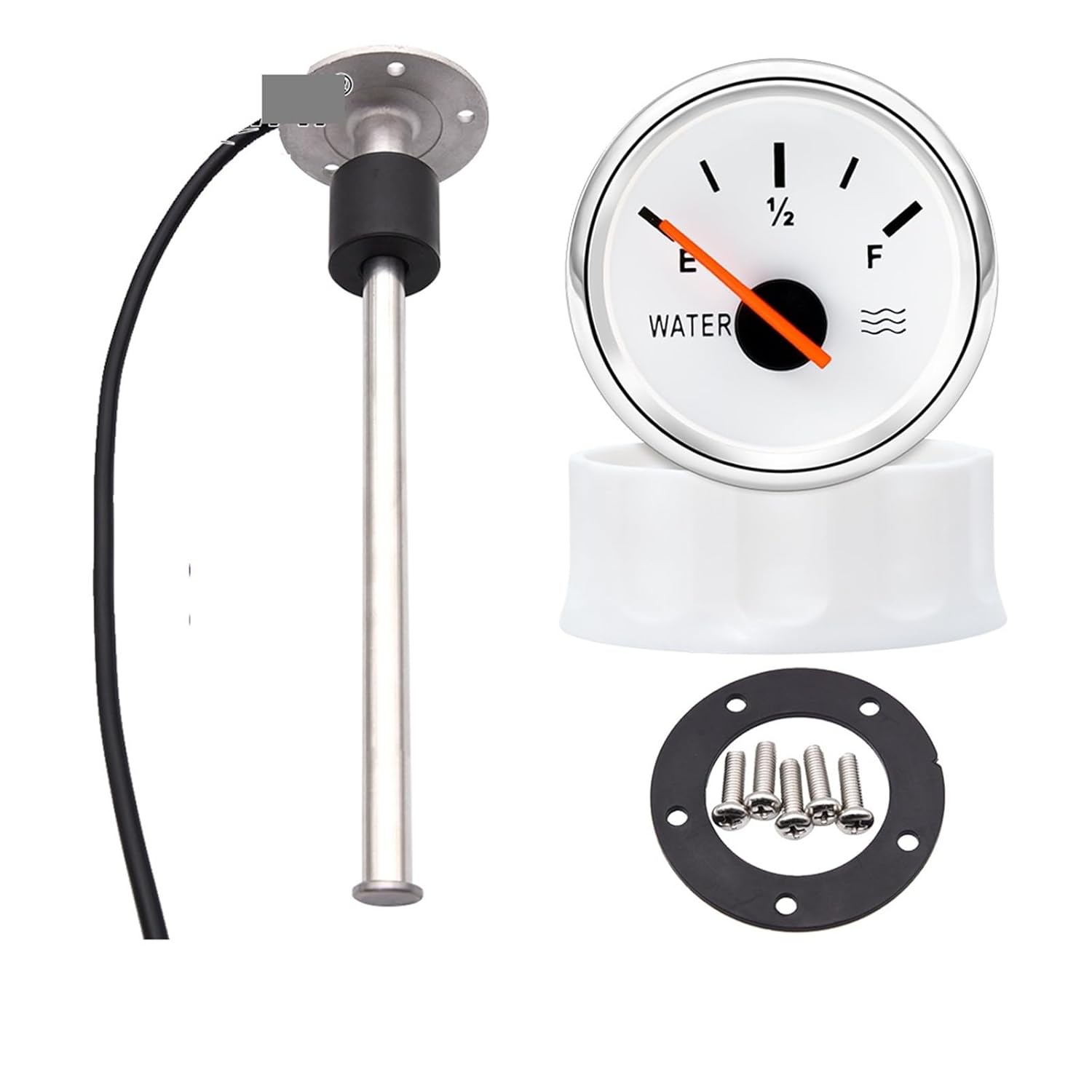 100-600mm Stainless Steel Marine Fuel Level Gauge Sensor Auto Red Color LED 0-190 Ohm Water Tank Meter Indicator for Car Boat(1Pcs White Gauge)