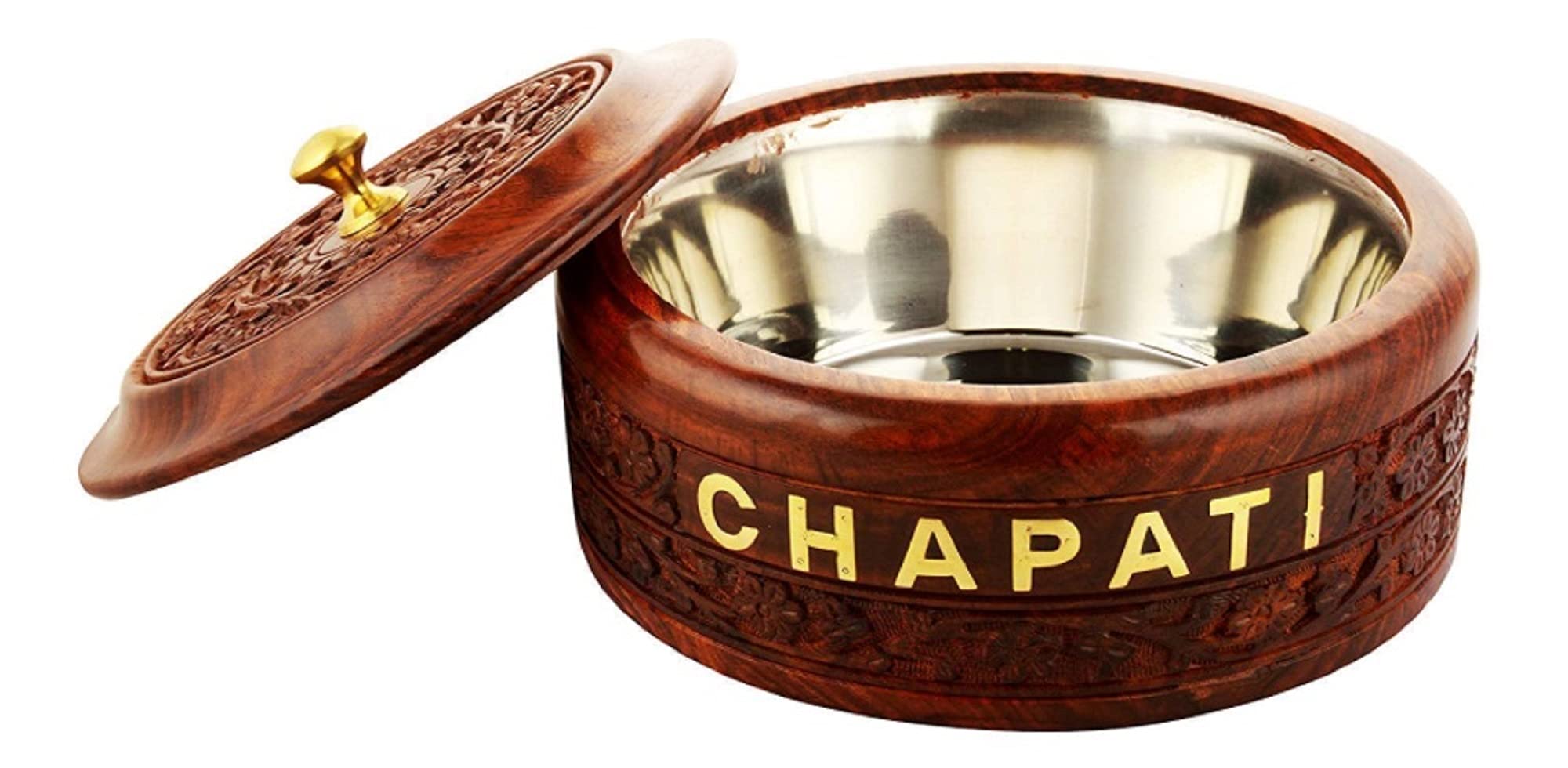 woody24into7 Wooden Roti Box Chapati Warmer Hotpot Storage