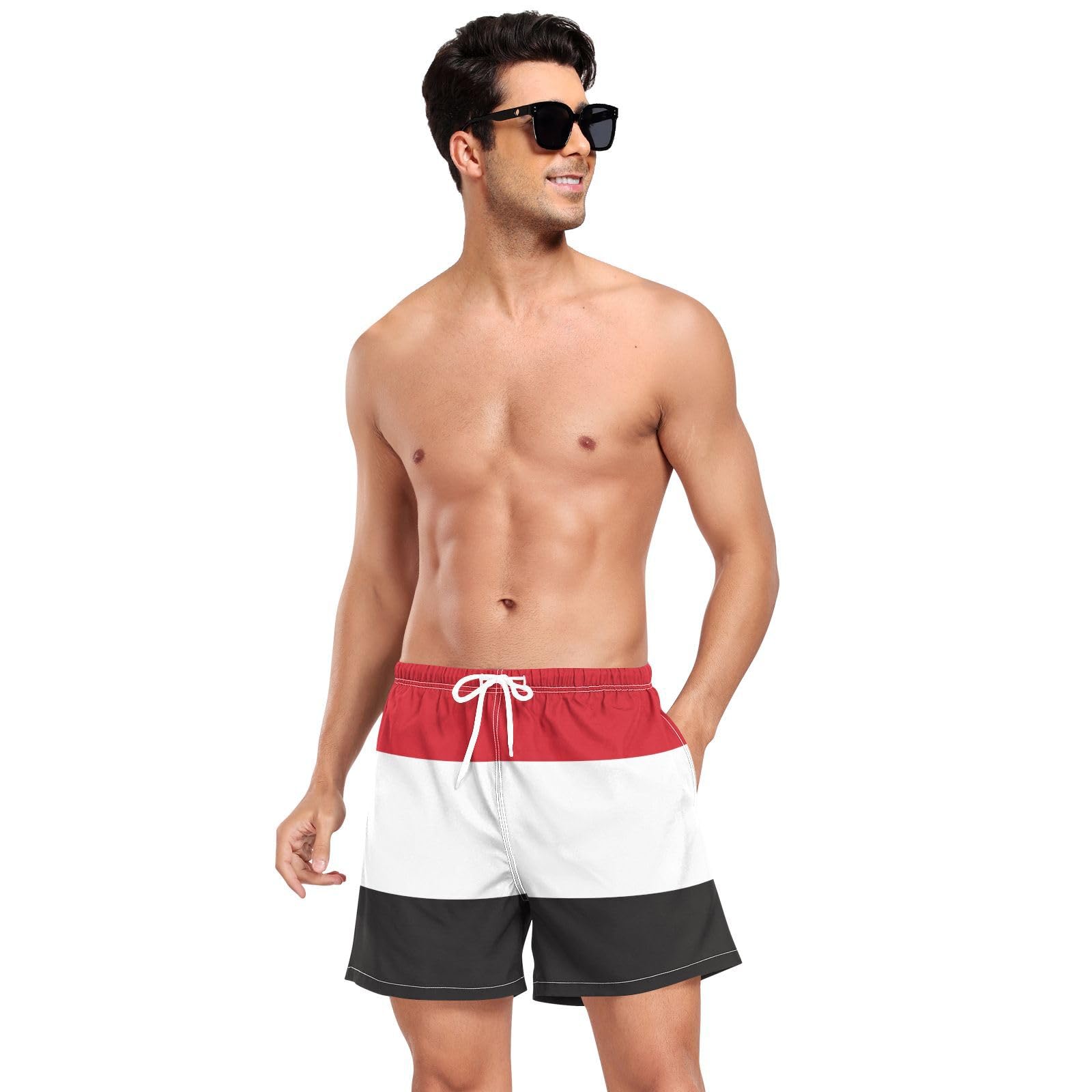 Yuiboo Republic of Yemen Flag Black RedSwimming Shorts for Men Mens 2 in 1 Running Shorts with Compression Liner and Pockets Swimwear Quick Dry