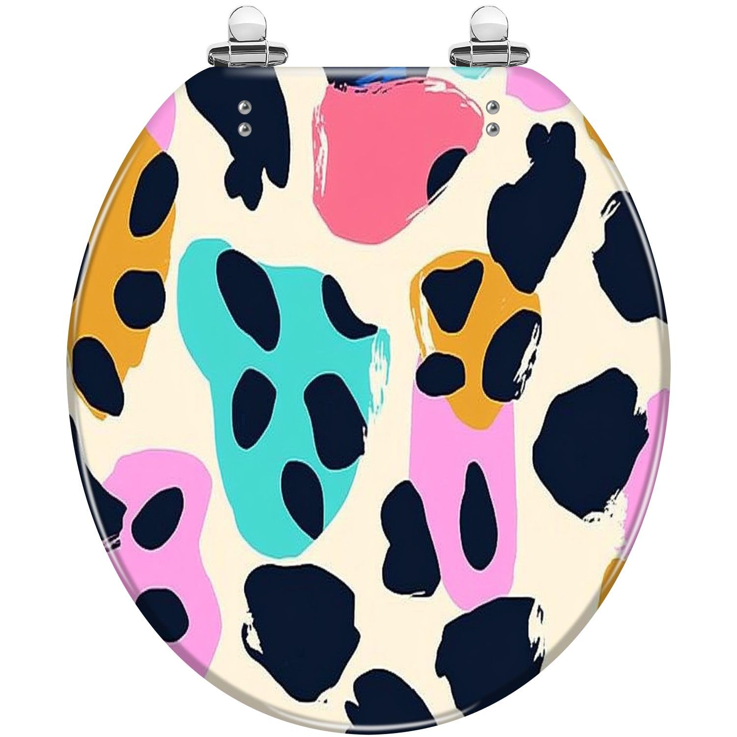 Tazyyzuu Multi9 Leopard Skin Round Toilet Seat Seamless Resin Slow Close Lid Quick Release Hinges Easy Clean(,16.5X14.5)