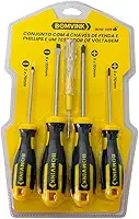 Kit com 4 Chaves de Fenda e Phillips com Testador de Voltagem 5 Peças 3x75mm e 5x100mm Jogo de 5 Peças Chaves de Fenda e Phillips + Testador de Voltagem Premium