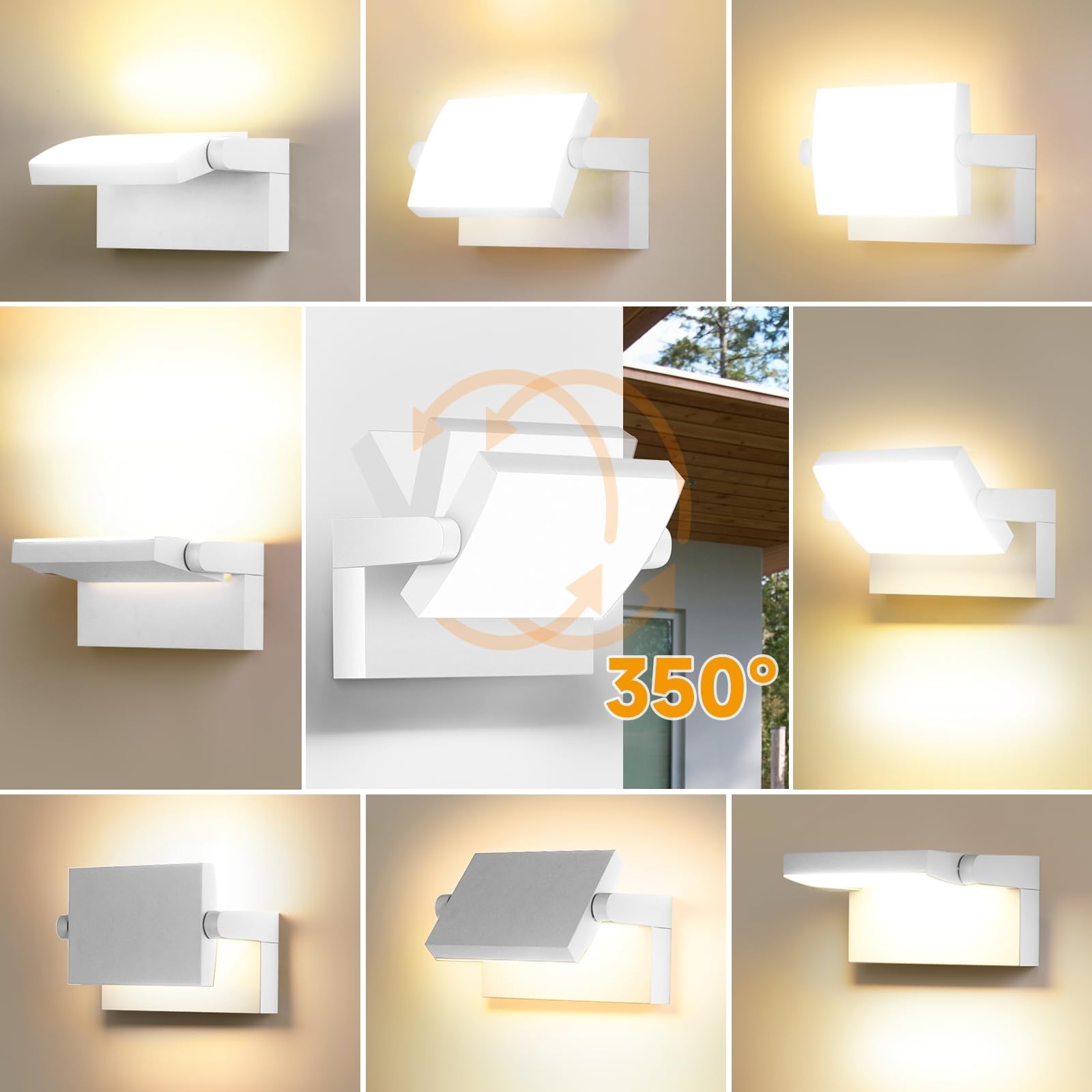 40W Applique da Esterno/Interno 4000LM Bianco Lampada da Parete Esterno Angolo regolabile Faretto per Terrazza Ingresso Giardini,Applique Esterno 3000K Bianco Caldo,108LEDS,IP65 Impermeabile