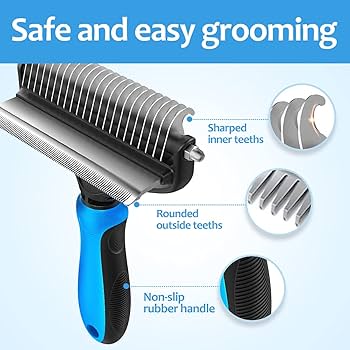 Fur Magic Deshedding And Dematting Comb Double Sided Undercoat Rake Pet Grooming Brush Removing Mats, Knots & Tangles For Dogs And Cats With Long And Medium Hair, Blue