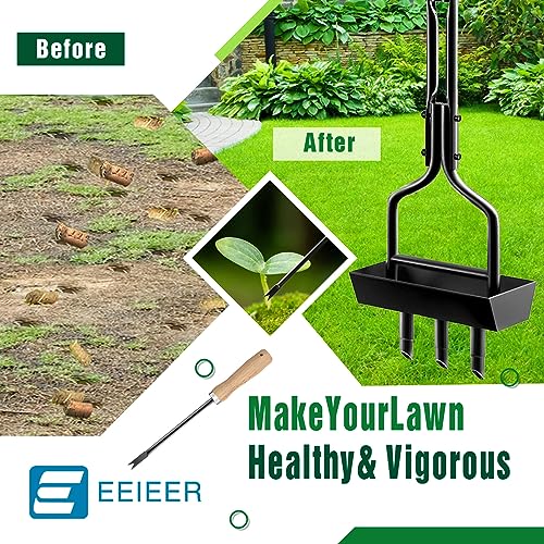 EEIEER Lawn Aerator Coring Tool, Manual Aerator Lawn Tool with Soil Storage Basket, 3 Core Tines Yard Aeration Tools with Cleaning Tool, Plug Aerator for Compacted Soil & Lawn Care - Image 7