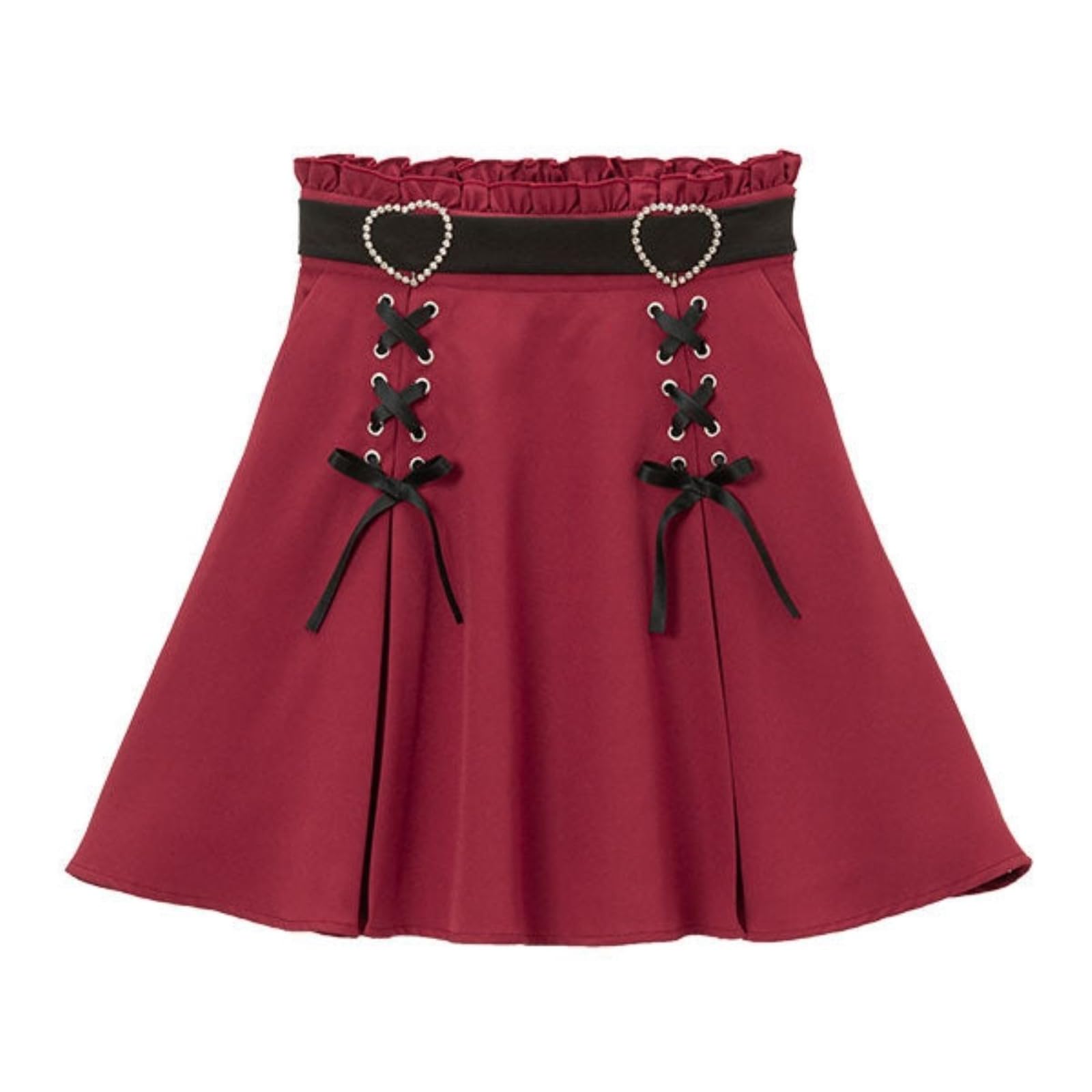 Pokn Jirai Kei Lolita Fashion Y2K Cutecore Kawaii Mini Short Goth High Waisted Ruffle A Line Skirt, Red, Large