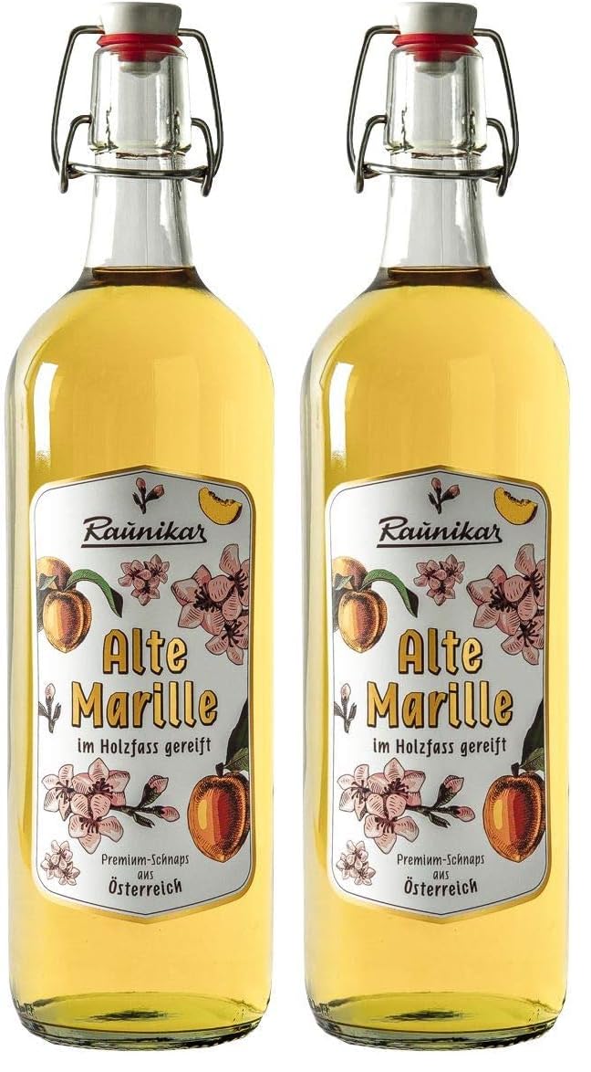 Raunikar Alte Marille Holzfass gereift 1,0 l Premium Obstschnaps aus Österreich (Packung mit 2)
