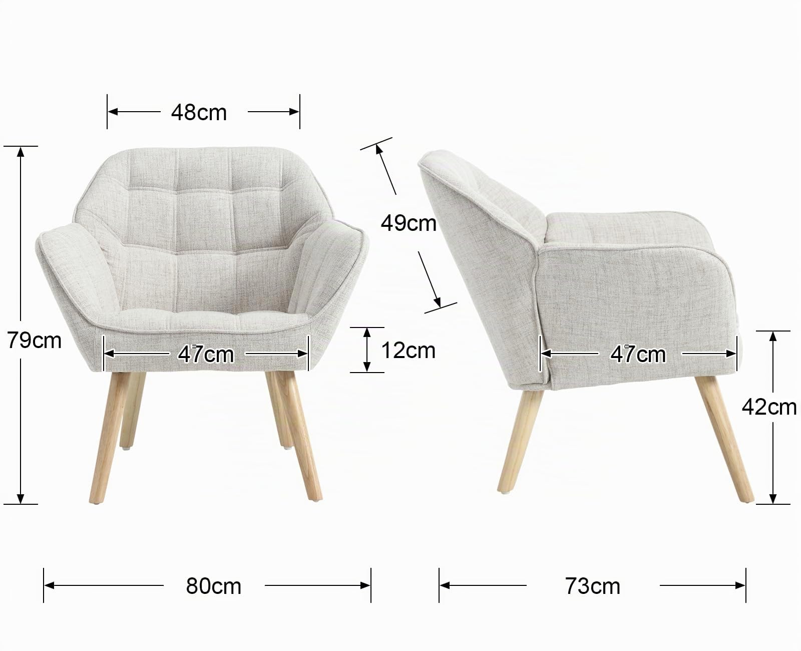 Ya-Home Akzentstuhl Sessel 2er Set, Gepolsterter Armlehnstuhl Lesestuhl mit Holzbeinen aus Leinen, Lesestuhl Einzelsofa Fernsehsessel für Wohnzimmer Schlafzimmer Lounges, Beige