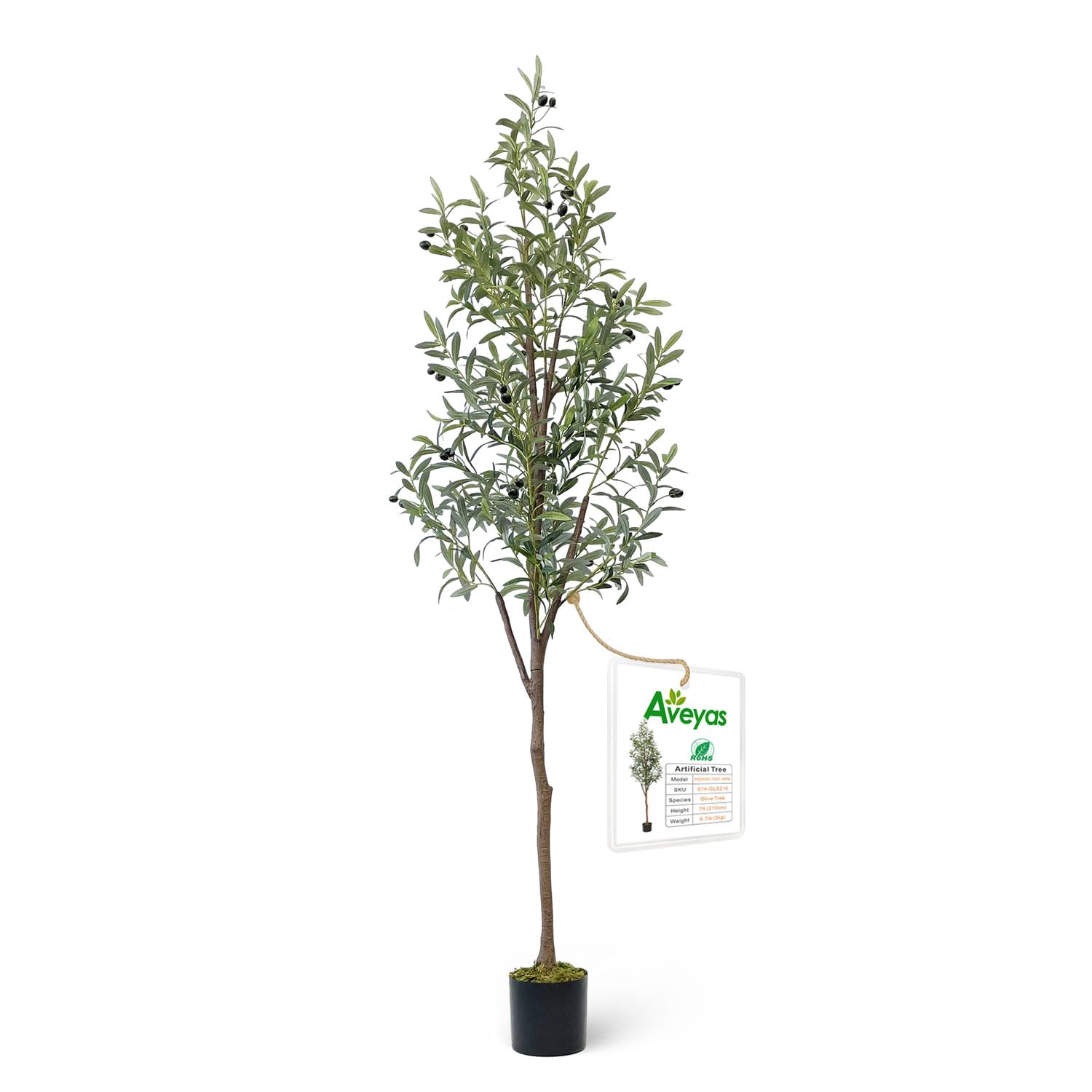 Aveyas7ft Artificial Olive Tree for Home Decor, 7 Feet Large Faux Plant Fake Skinny Silk Trees with Black Olivo for Indoor Outdoor House Living Room Office (7 ft Tall)