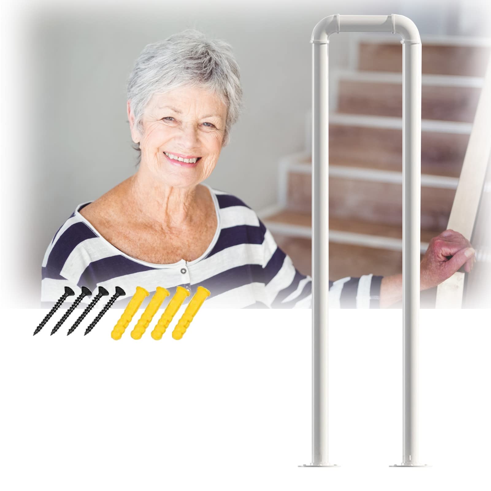 Meiiron Staircase Handrails for Indoor Outdoor Steps, U-Shaped Stair Railing for Elderly,Non-Slip Safety for Villa Loft Entryway Home Decoration - 1PC (Color : White, Size : 85cm(33.4"))