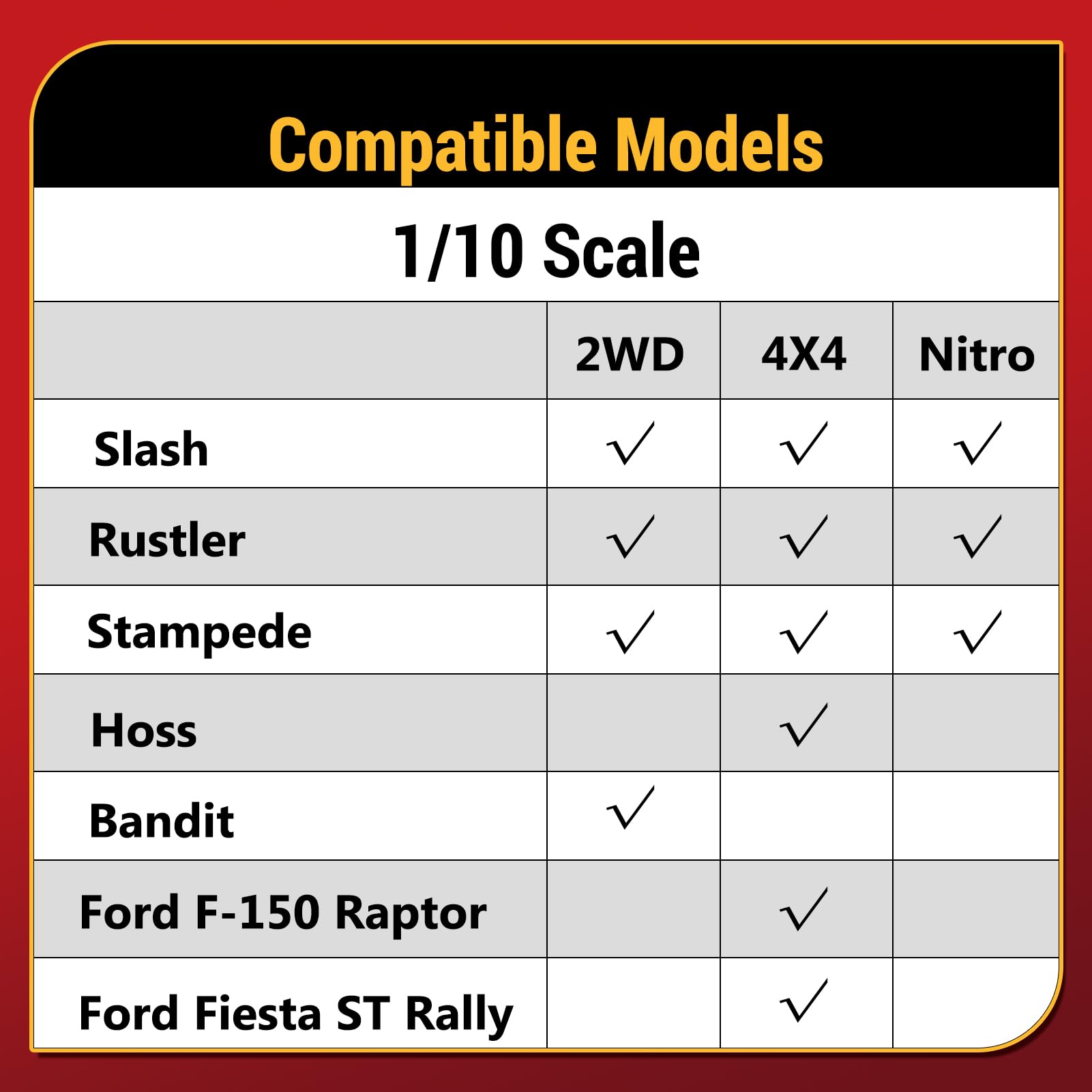 AllinRC 5862 Oil Shock Absorber RC Shocks Damper for Traxxas 1/10 Slash 2WD & 4x4 Nitro Rustler Stampede VXL Hoss Bandit (Black Red)