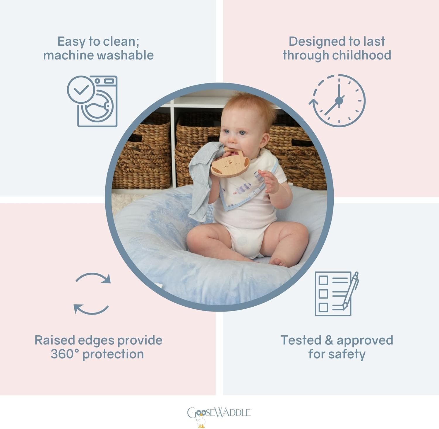 GooseWaddle Soft Comfortable Floor Cushion for Children (Estelle Light Pink)