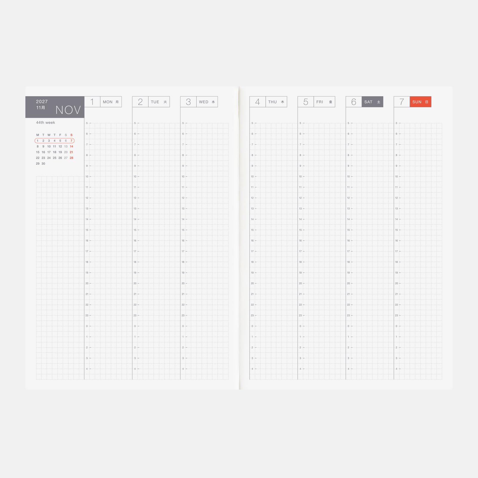 Hobonichi Techo Livre cousin 2027 – A5, anglais, quotidien, hebdomadaire, janvier start, mon start, planificateur