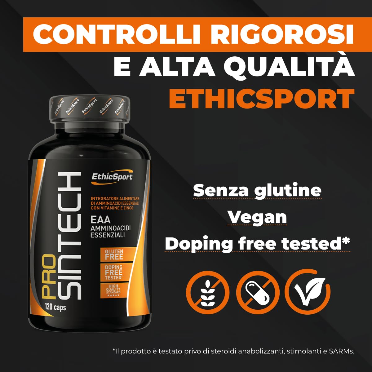 EthicSport - Prosintech - Barattolo da 120 cps - Integratore Alimentare di Amminoacidi Essenziali (EAA) con Vitamine e Zinco, utile per massimizzare la sintesi proteica