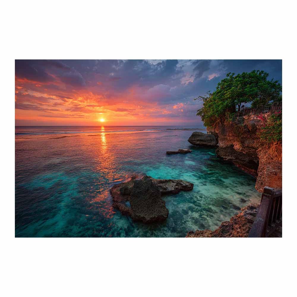 HOQIU Natural scenery wall art Bali Cliff Sunset decorative painting, wall art, for Living Room Bathroom Bedroom Kitchen Decoration.(Multicolor)-70x100cm Unframed