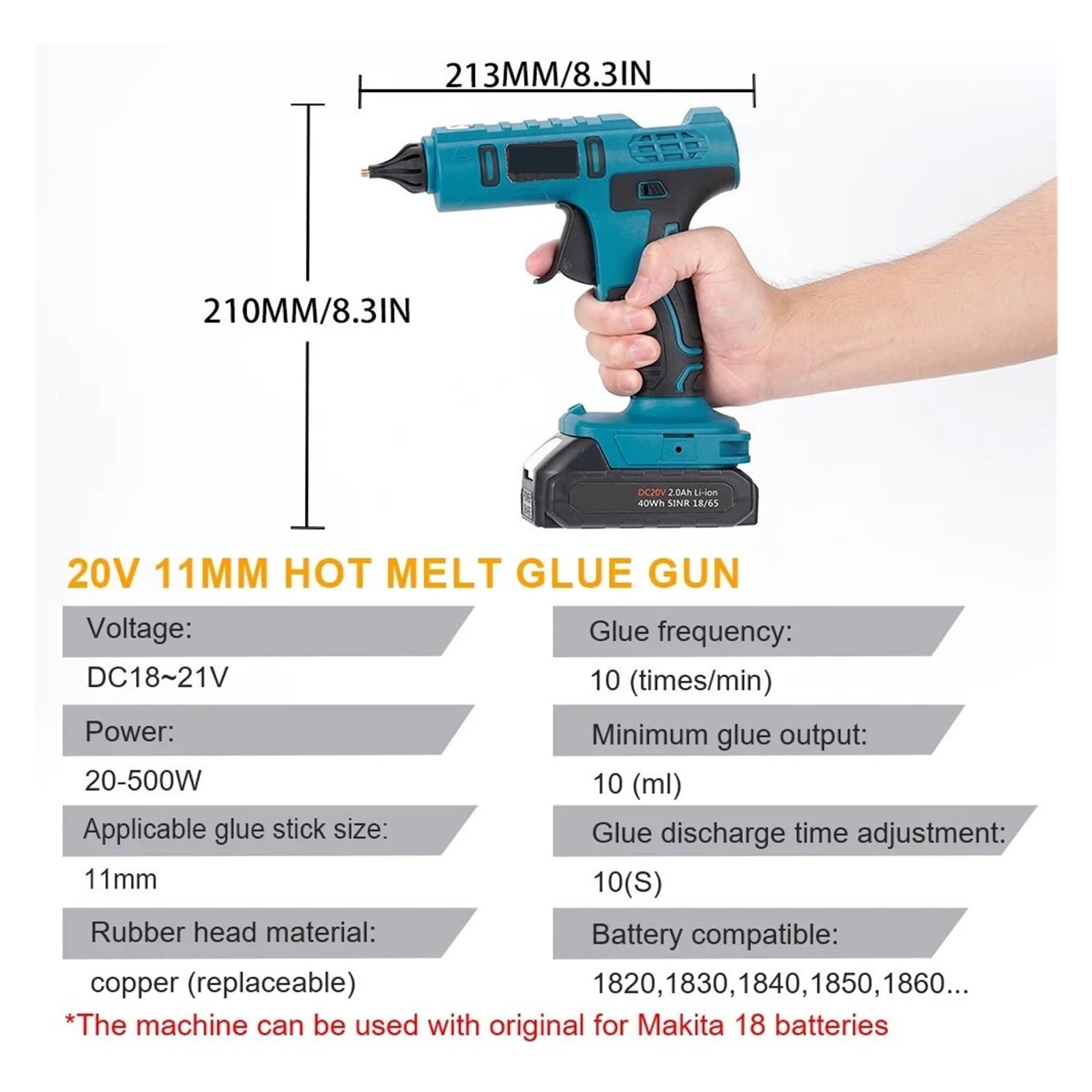 Pistola de silicona Pistola De Pegamento De Fusión En Caliente Eléctrica Inalámbrica De 600W For Batería De 18V, Barra De Pegamento De 11mm, Pistola De Aire Caliente De Soldadura Por Fusión En Calient
