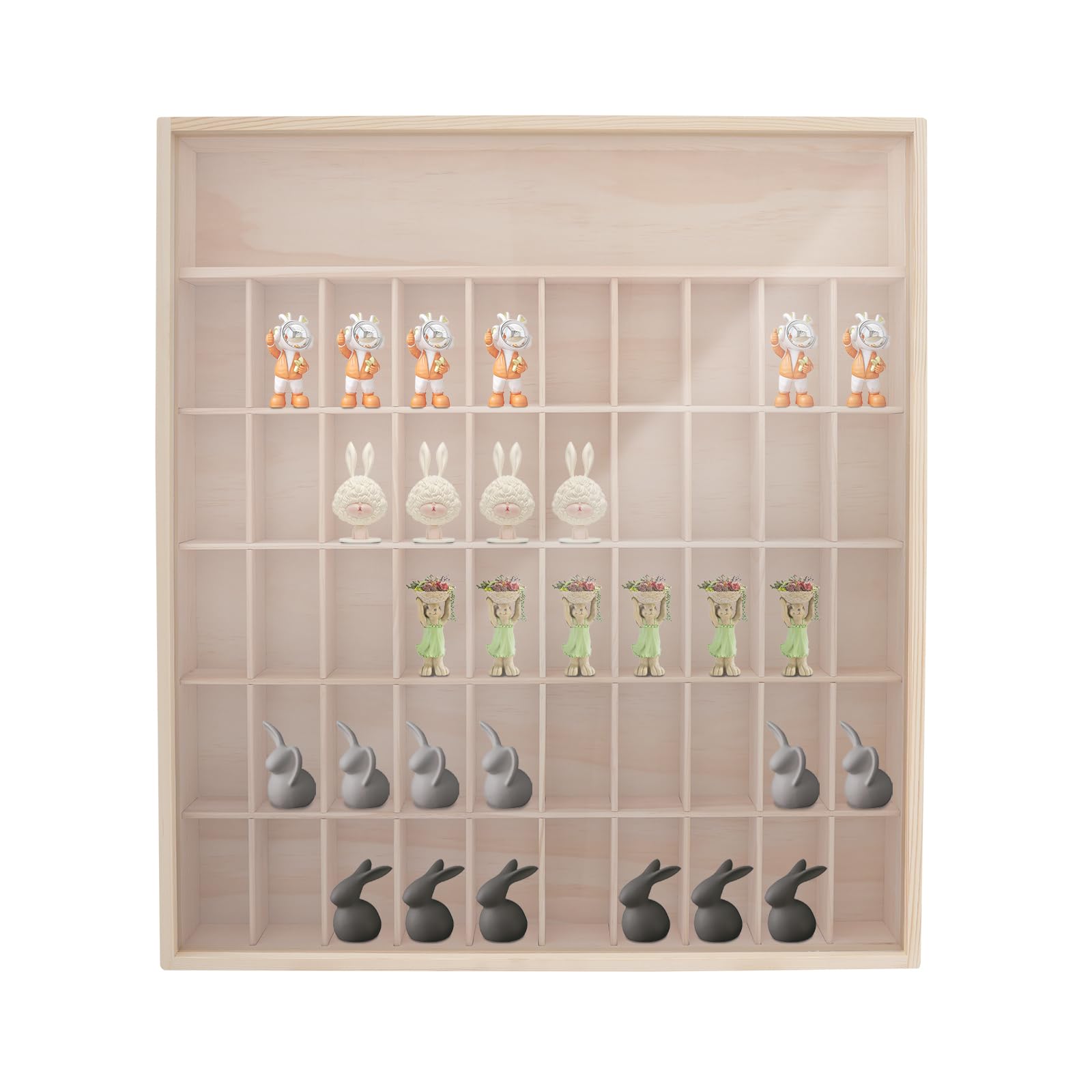 Wandvitrine aus Holz, Acryl, 50 Fächer, transparente Kollektion, 6 Ebenen, Regal, Puppenregal, Präsentationsmöbel für Spielzeug, Aktion, Vinyl, Mini-Puppen, Kieselsteine