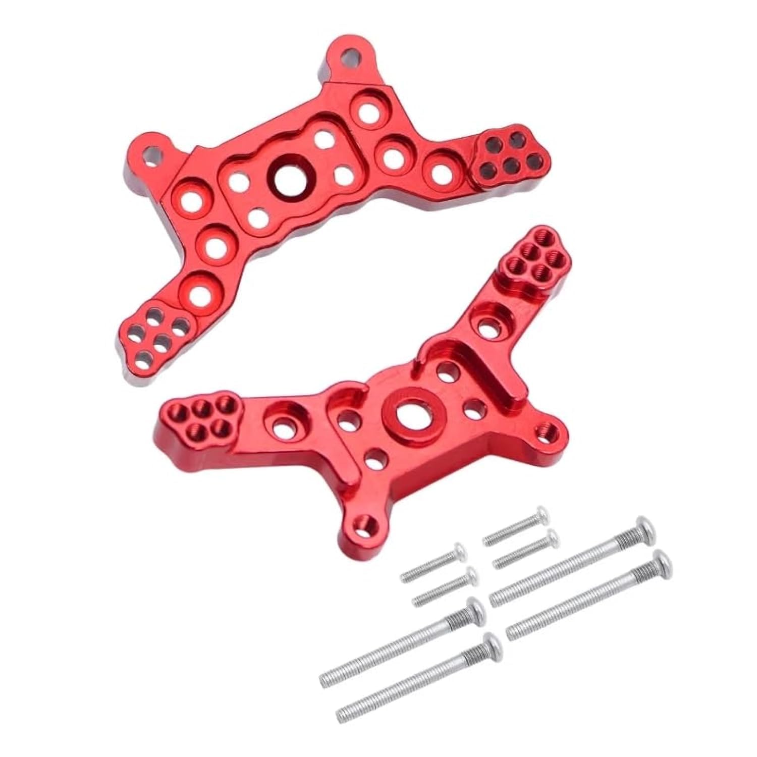 RWLZLB Metal Upgrade Spare Part for Hyper Go H14BM MJX 14210 14209 1/14 Brushless RC Cars, Steering Cup Swing Arm Set Shock Tower Bracket Body Pillars (Red,Shock Tower)