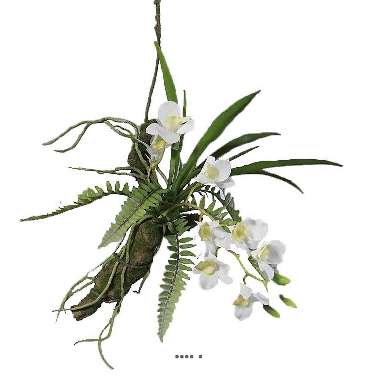 Orquídea de látex artificial sobre ramas para colgar, longitud total 50 cm, color crema
