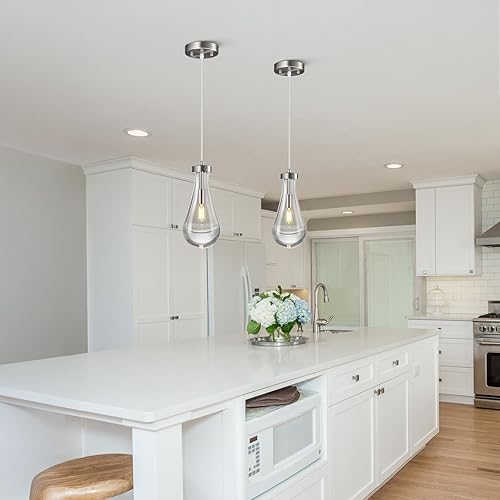 Miniatura 6 de Luces colgantes de gota de lluvia, lámparas colgantes de níquel para isla de cocina, lámparas colgantes de cristal sólido transparente, candelabros