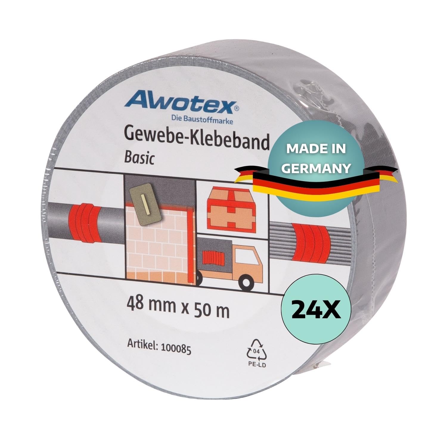 24 x Panzer-Gewebeklebeband 48 mm I Panzertape wasserfest I reißfestes Klebeband wasserdicht I Klebeband extra stark I Panzertape Silber zum Abdichten, Verpacken, Fixieren u.s.w.