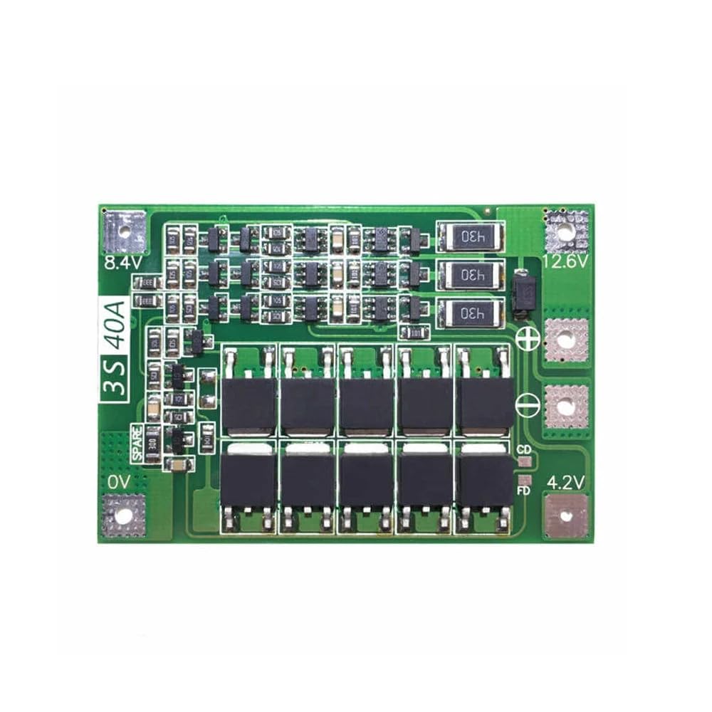 Generic 3S 40A BMS 18650 Lithium Battery Protection Board 11.1V 12.6V with Balance (Green, Screw, Nylon)