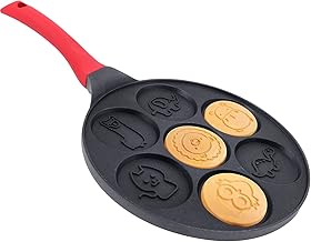10 Inch Pancake Pan with Silicone Handle - Animal Grill Pan Non-Stick Griddle 7 Cavity Mini Pancake Maker for Baking Cake Pancake