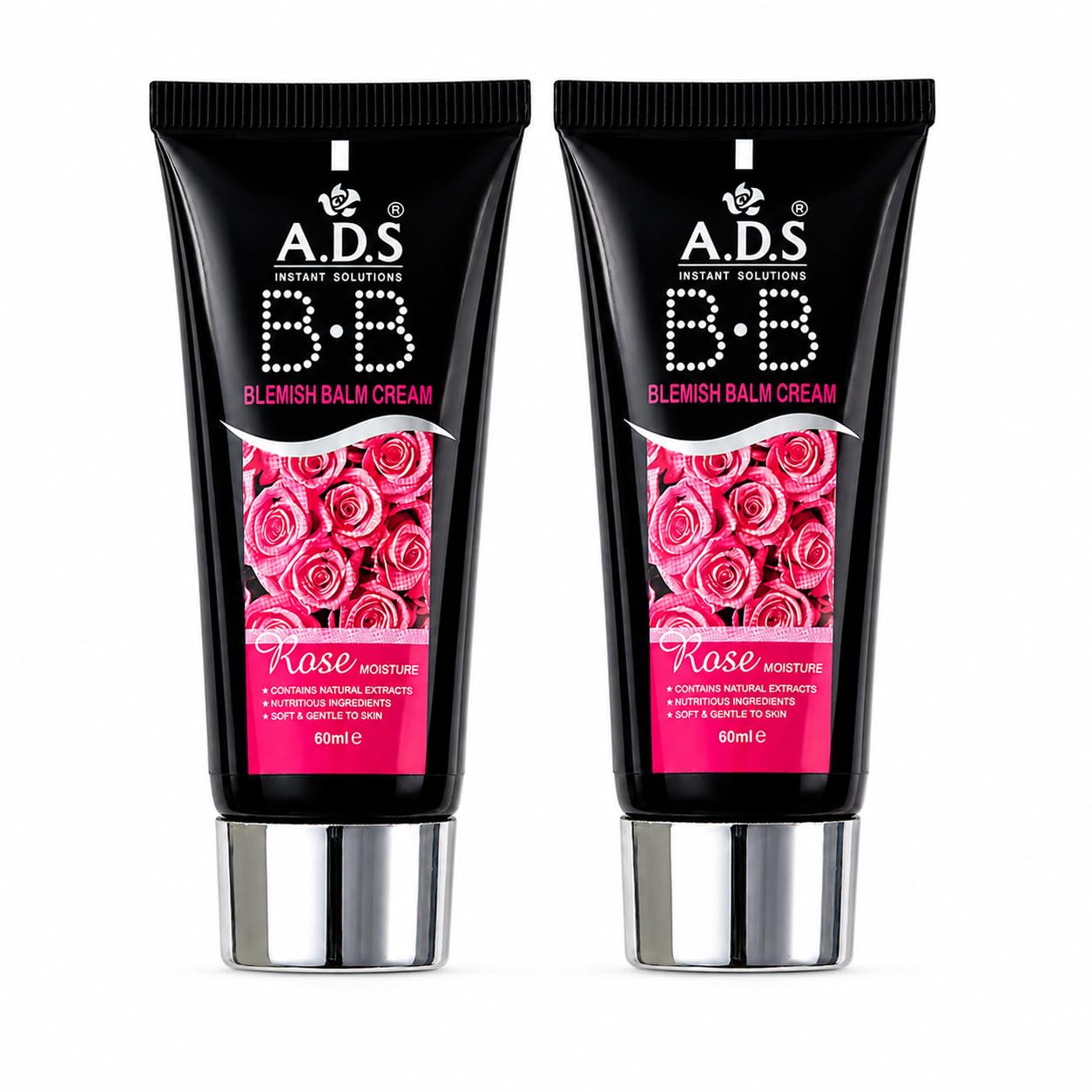 a.d.s. blemish balm bb cream (rose, 60ml) lightweight bb foundation cream for face makeup | smooth & soft skin | non-sticky formula with natural rose extract & vitamin e - pack of 2