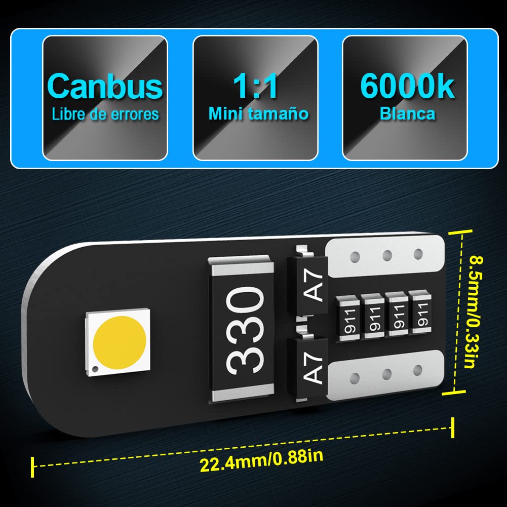 9012 Bombillas LED para Faros Delanteros con 2PCS Bombillas LED T10, Kit de Conversión de HIR2 Bombillas con Controlador Inteligente EMC, 12000LM Xenón Blanco 6500K (Total de 4 Bombillas LED)