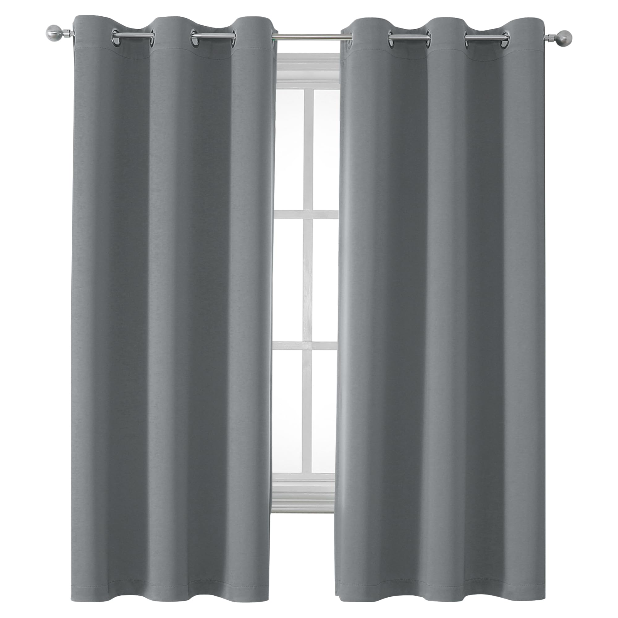 DUALIFE Grey Room Darkening Curtains &amp; Drapes for Bedroom - Thermal Insulated Grommet Curtain Panels for Flat/Apartment, 34W x 63L, Grey, 2 Panels, Gray