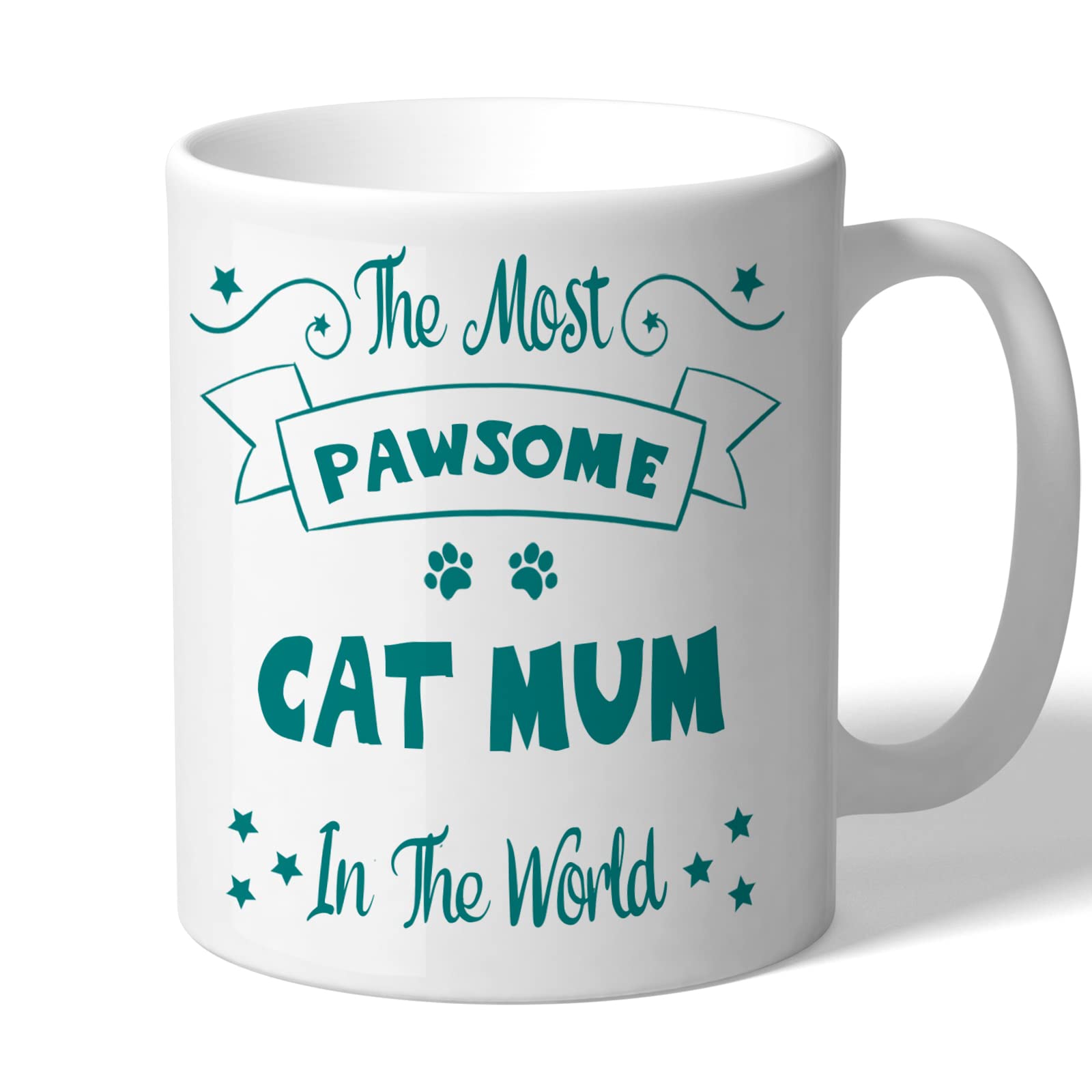Dog Lovers Collection Cat Mum Mug - Pawsome - Cat Gift for Her Ceramic 10oz/300m(Teal Print)