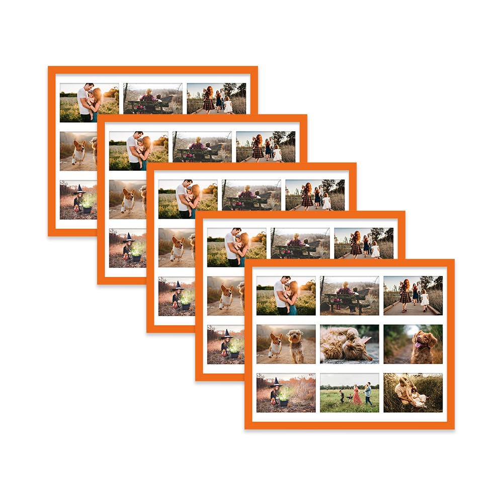 Orange Multi Photo Frame - Holds 9 x 6x4 Pictures, Family Collage Picture Frame for Wall Display, 20x16 Frame size, Set of 5