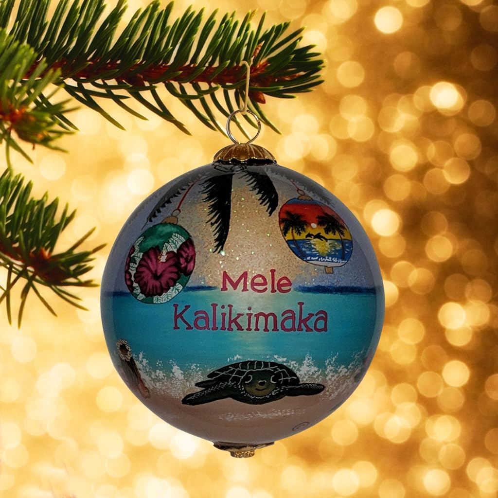 Hawaiian Ornament Christmas Under Palm Trees: Collectible Hand-Painted Glass Keepsake with Gift Box - Image 9